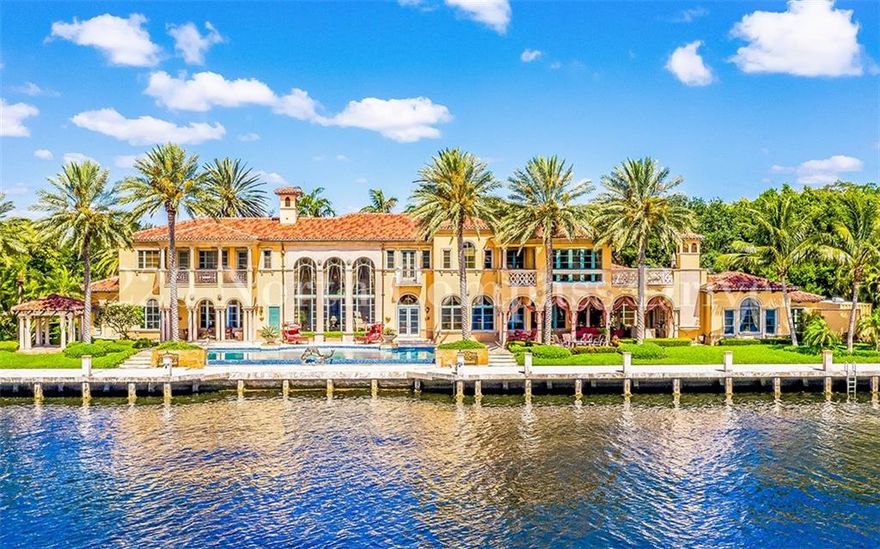 First time offered.Exquisite custom built estate offering privacy and serenity on 250 ft. of direct Intracoastal waterway & another 111 ft.of deep water canal.An estate home on magnificent grounds w/the finest attention to detail and built w/ superior quality throughout.This substantial estate home is classic and timeless finished w/artistic touches,including custom wood-work,hand-painted detailing & hand crafted wrought-iron. The stunning outdoor architecture consists of a loggia overlooking an infinity edge pool & the intracoastal designed for the finest entertaining.6 bedrooms,chef’s kitchen,1000+wine closet, trading room, fireplace,& theatre are few of the exceptional rooms that makes this residence a very special home.Rarely do you find an estate home of this quality & design.