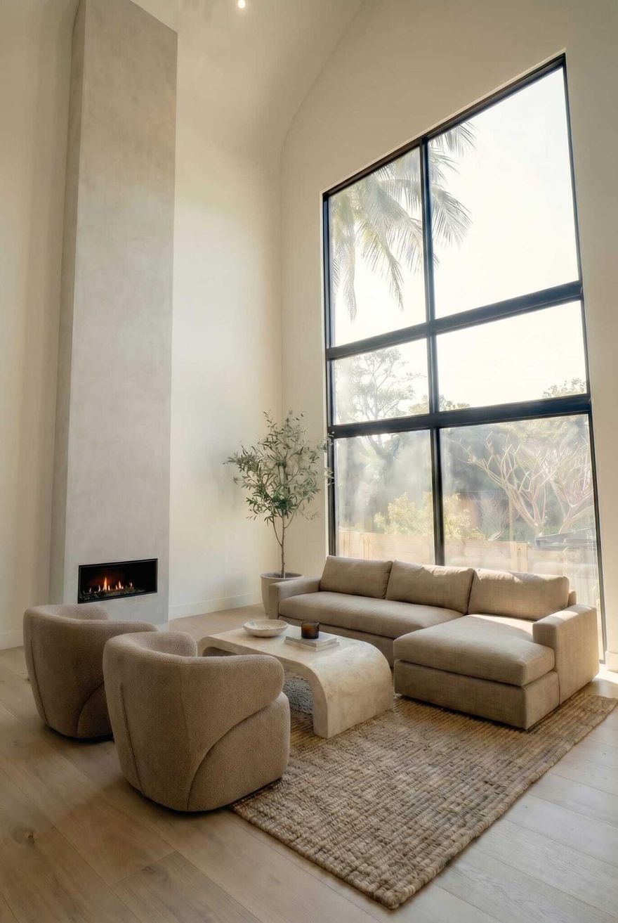 Designed with intention and built for impact, this newly constructed residence offers a refined take on modern Mediterranean living. Soaring ceilings and expansive glass fill the home with natural light, creating a seamless indoor-outdoor connection. The custom kitchen features warm wood tones, integrated lighting, and a statement island ideal for entertaining. The primary suite is a private retreat with a spa-like bath and double shower. Outdoors, enjoy a resort-style pool and covered lounge designed for year-round living. Thoughtfully curated finishes throughout deliver a warm, elevated aesthetic.