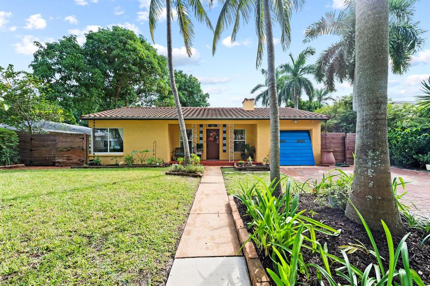 Immaculately maintained one-level 3/2 home, NO HOA, on an oversized lot with private fenced-in tropical oasis backyard. Imagine strolls along mature, tree lined streets, sidewalks and easy access to nearby parks, intra-coastal waterway, zoo, shopping & dining at CityPlace, golf, beaches, and more. *Only 10 MINUTES to the airport!* Travertine marble & wood floors, gorgeous gourmet kitchen with custom solid walnut/ash cabinets and special pull outs trimmed in mahogany plus granite counters, built-in wine rack and premium stainless gas appliances. Did we mention a fireplace? Hand painted deco tiles, wet bar, original built-ins, a 1-car garage. Roof replaced in 2020, hurricane shutters throughout, updated plumbing and electric. Full-size W/D in garage. Well-fed sprinklers. Room for RV / Boat.
