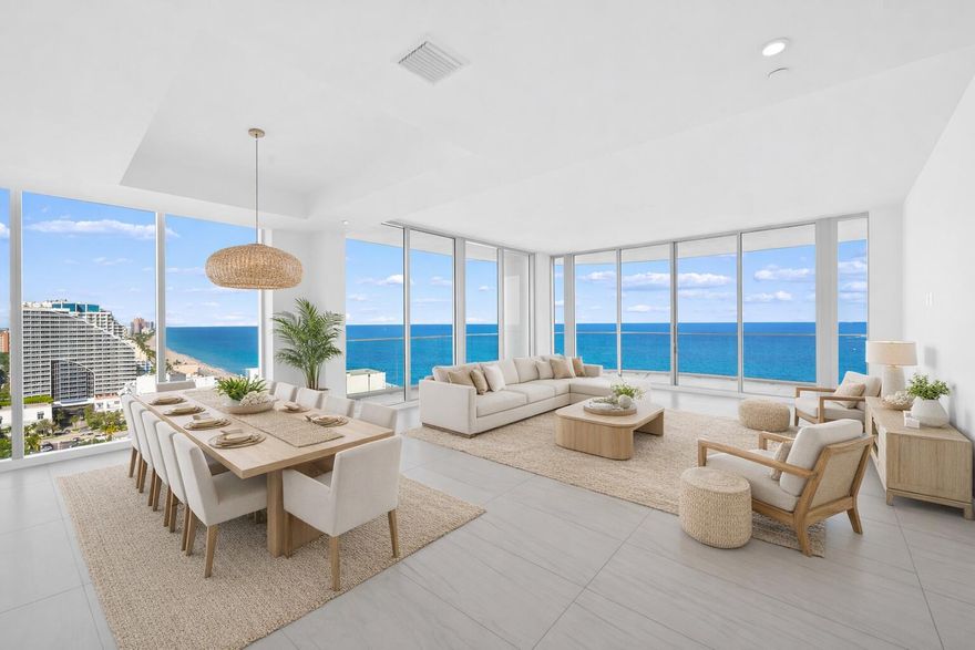 Residence 1904E at Selene showcases world class coastal living at Fort Lauderdale's premier new oceanfront address. Positioned high above the shoreline, this coveted Sand Castle floor plan impresses with floor-to-ceiling glass and wraparound balconies delivering panoramic views from the Atlantic to the Intracoastal. The refined finishes and thoughtful design are highlighted by a sleek Italian chef's kitchen and the serene Primary Retreat, a direct ocean-facing bedroom suite with balcony access. Two well-appointed guest suites and a flexible den provide versatility for everyday living and entertaining. Selene's five-star amenities include an oceanfront pool deck, fitness and yoga studios, private club lounge, movie room, golf and game simulator, pet park, BBQ and 24-hour concierge services.