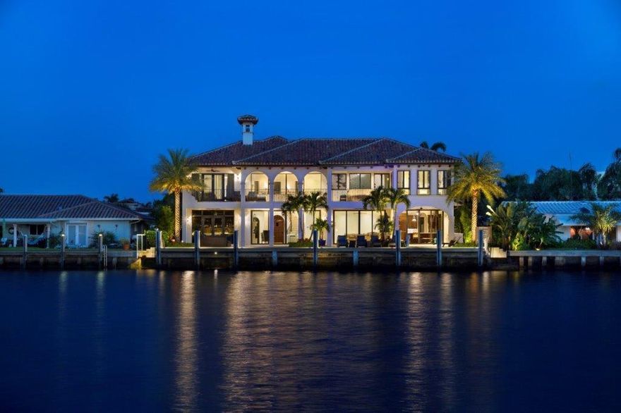 Brand New Timeless Intracoastal Estate sited on 92' +/- of Intracoastal waterway. Grand foyer entrance w/sweeping staircase that leads you to walls of glass showcasing water views from every major room. Gourmet Island Kitchen with breakfast room open to dining. Entertainment is enjoyed in the spacious media room/bar. Other first floor amenities include bedroom, separate cabana bath, & elevator. second floor master with his/hers walk in closet & large covered deck. 80'+/- concrete dock & resort style pool.