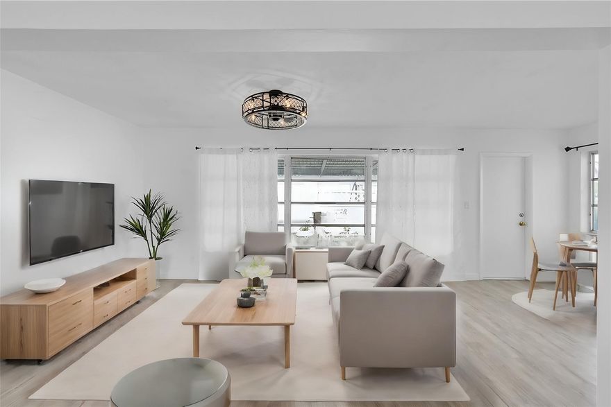 TURNKEY 2-bedroom, 2-bathroom single-family home is situated in a 55+ community and boasts a 1-car garage, along with FREE golf for residents. Embrace resort-style living with a low HOA fee covering amenities like a shuttle bus, a 9-hole 3-par golf course, exterior house painting, water, landscaping, 2 pools, shuffleboard, billiards, and 2 clubhouses, along with scheduled golf leagues. PETS ARE WELCOME! Luxury vinyl flooring throughout, while the kitchen showcases quartz countertops, SS appliances, and white cabinetry. Both bathrooms have been renovated with porcelain tile and glass enclosures. BRAND NEW IMPACT WINDOWS Located less than 3 miles from the beach, upscale restaurants, Pompano redevelopment areas, Pompano Pier & Casino, Schedule your tour today!