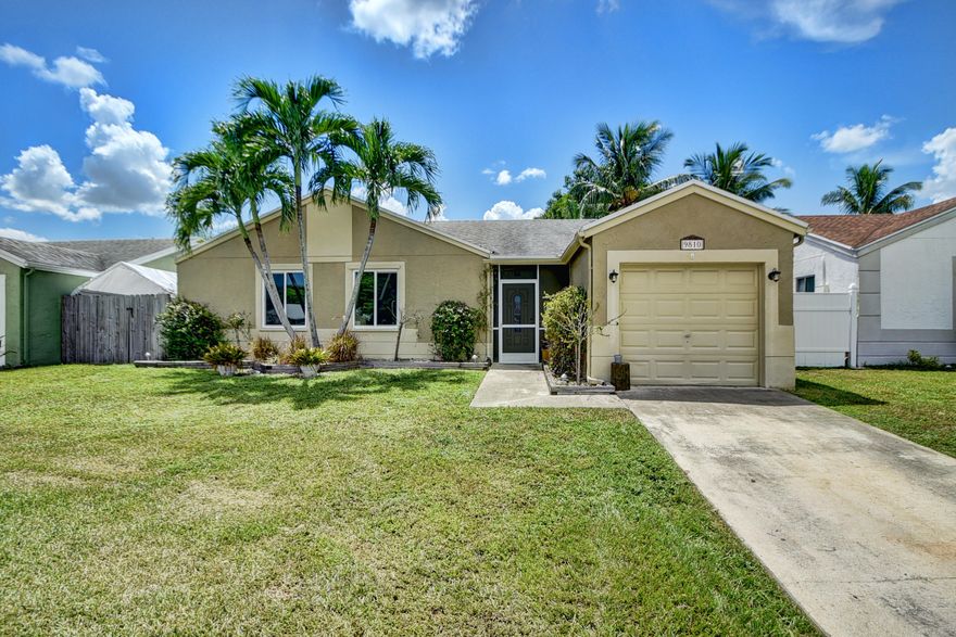 Charming 3 bedroom/2 bath/POOL home. Featuring an open floor plan w/vaulted ceilings, impact glass doors/windows & laminate flooring throughout. Updated kitchen w/granite counter tops, subway tile backsplash, SS appliances & wood cabinets. Both bathrooms are updated.  French door leading to the HUGE/screened in/salt water pool!! Fenced in yard w/gate that opens double wide. Patio has covered area too! You can relax & entertain in this fabulous backyard! Newer roof from 2007. Custom built in closets.  Amazing schools! Pet friendly community! Low HOA fee $139 a month includes Olympic size community pool, kiddie pool, tot lot, basketball, racquet ball, lighted tennis courts, jogging paths & more!