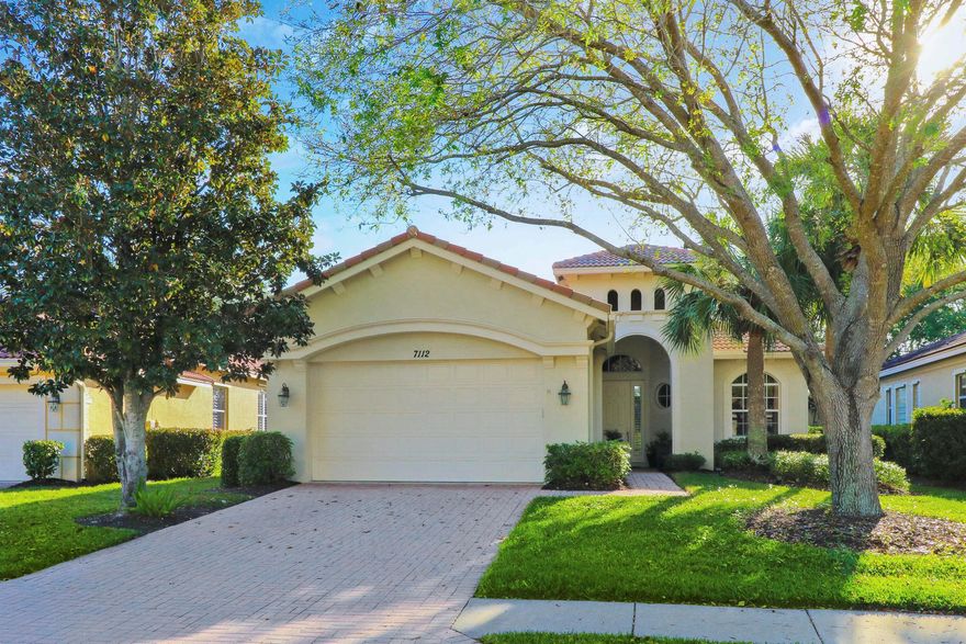 Light & bright Fairview floor plan in PGA Village available to rent unfurnished for annual lease. This 2BR+Den/2BA/2CG home features open great room design w/vaulted ceilings, neutral interior paint, tile flooring throughout main living areas & newer laminate flooring in the bedrooms.  Spacious kitchen has an abundance of 42'' wood cabinetry, granite counters, SS appliances, under cabinet lighting, breakfast bar and pantry.  Primary bedroom is a relaxing retreat w/ large walk-in closets and oversized ensuite with soaking tub, walk-in shower and a wall-to-wall vanity with double sinks. The guest bedroom and den are just steps away from the hall bathroom. Laundry room with newer washer & dryer, utility sink & cabinetry. Enjoy your morning coffee from the private screened lanai! Call today!