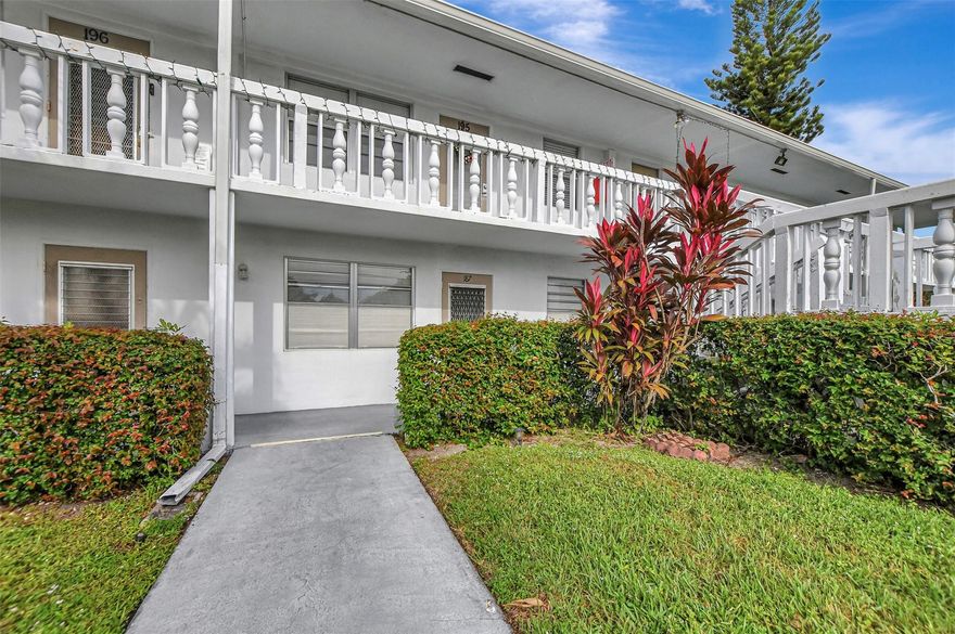 Renovated and extremely well-located condominium in Century Village (55+). This 2-bedroom, 2-full bath, central air, 1st floor unit is freshly painted and includes all new flooring and a completely remodeled kitchen with white kitchen cabinets, quartz counter tops, stainless-steel appliances and a new water heater. The updated master bathroom includes new flooring, new vanity and new tile in the shower. The second bedroom has a large walk-in closet and leads to a private screened patio which has ample sunshine and beautiful views of the canal. The community offers resort style living with a fabulous clubhouse, restaurant, theater, fitness center and more!! There is 1 assigned parking space and ample guest parking. Storage unit and laundry room are on same floor.