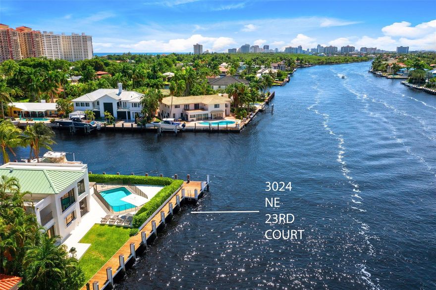 SALE FELL THROUGH - BACK ON THE MARKET | INTRACOASTAL POINT WITH SPECTACULAR SOUTH PANORAMAS | SITED BETWEEN THE OCEAN & INTRACOASTAL | LOT: 15,712± FT & 0.36± ACRES | 
WALK TO BIRCH STATE PARK | 100± FT DIRECT INTRACOASTAL & 140± FT FRONTAGE WIDE CANAL |
DEEP DRAFT FOR 130± FT YACHT | FEATURES A WRAPAROUND NEWER DOCK | EQUIPPED WITH BOAT LIFT AND SEPARATE JET SKIS PLATFORM | CONTEMPORARY HOME WITH WALLS OF GLASS FOR WIDE PANORAMAS | 
2-STORY GREAT ROOM | SCREEN ENCLOSED LANAI | METAL ROOF | THREE ENSUITE BEDROOMS ON FIRST LEVEL | PRIMARY BEDROOM HAS 11.5± FT CEILINGS & LOCATED ON THE 2ND LEVEL WITH WIDE WATER VIEWS, SITTING AREA & AN OFFICE | BEACH, RESTAURANTS, GROCERIES ALL IN CLOSES PROXIMITY |
HOUSE REBUILT 1987 SOME OLDER AREAS