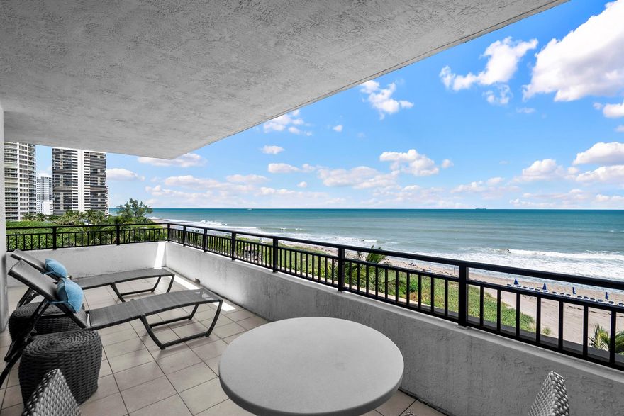 This rare, direct oceanfront residence offers an unparalleled lifestyle across more than 3,100 square feet of meticulously designed living space. The expansive, contemporary floor plan encompasses four spacious bedrooms and four-and-a-half luxurious bathrooms. Entertain effortlessly in the gourmet chef's kitchen, appointed with top-of-the-line Viking appliances, or admire the sleek finish of the exquisite porcelain floors throughout. Designed for immersion, the home features floor-to-ceiling windows that provide unobstructed, panoramic views of both the Atlantic Ocean and the Intracoastal Waterway from every room. Step onto your private balcony to experience the dual beauty of the water views, perfect for both sunrises and sunsets.