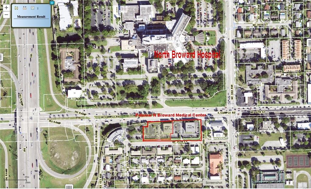 530 feets exposure on East Sample Road. Over 2.26 acres of prime land across from North Broward Hospital. Great opportunity to own a Landmark Bldg in the hearth of the medical district of Pompano Beach FL Now available for offers Palamar N Broward Medical Center, a 32,000 Square Feet rentable space