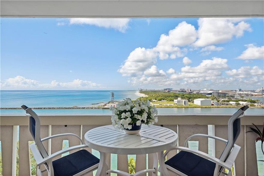 Highly desirable remodeled condo unit with breathtaking panoramic views of the Ocean, Inlet, Intracoastal and down the beaches south to Miami.  Dine alfresco and listen to the surf from the spacious balcony and watch the yachts and cruise ships sail by! The unit boasts water views from every room including a large open chef's kitchen full of custom cabinetry and storage, sleek quartz countertops, hidden washer/dryer, impact windows and neutral tile throughout. Wake up to sparkling ocean views from the large bedroom w/ attached custom walk-in closet and luxury bath. Sky Harbour East has resort style amenities including a gym, party rooms, putting green, high-speed internet, heated pool, beach access and waterside barbecue area all while being close to shopping, downtown, and the airport!