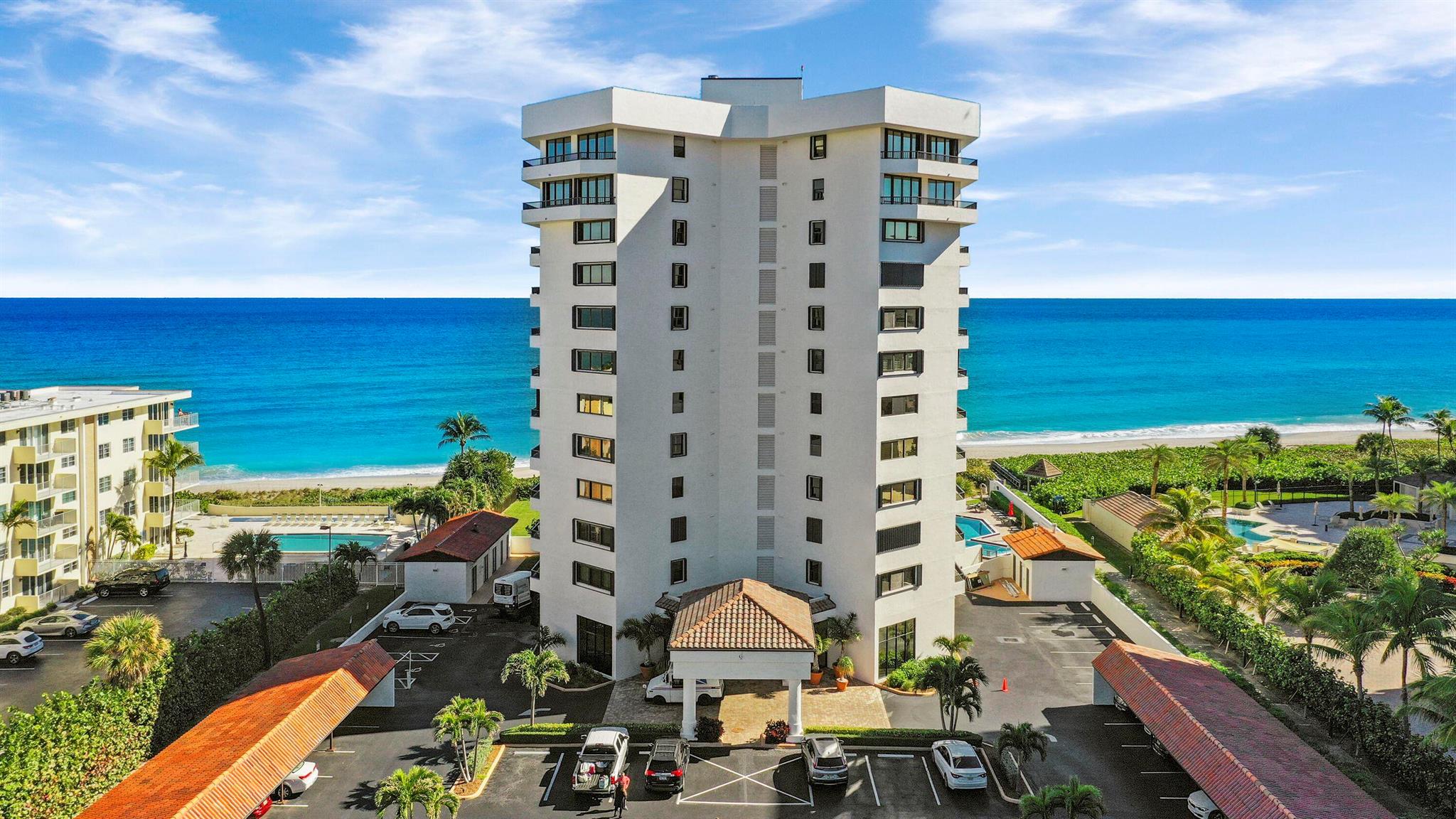 Great opportunity to live at the beach! Coastal chic 2/2 condo rarely available in much sought after community, The Horizon, is located directly on the sands of Juno Beach. Come enjoy spacious living with split floor plan. Soak in serenity while enjoying scenic ocean views from living area or on your private balcony. The master suite offers king bed with plenty of closet space. Washer/dryer in condo. The Horizon offers many amenities including: sun-soaked heated swimming pool, hot tub, Suana, gym, community room and private community beach entrance and is close to Golf courses and minutes from PBI. Enjoy outdoor activities by day and all local hotspots by night. NO PETS.