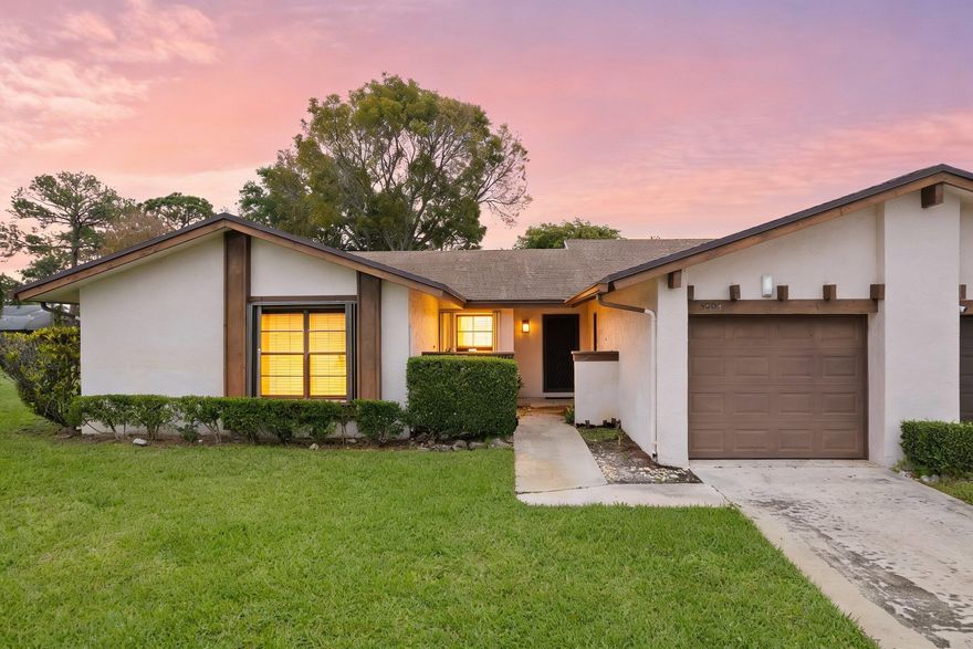 ABSOLUTELY GORGEOUS VILLA | PRESTIGIOUS 55+ COMMUNITY, VILLAGES OF WOODLAKE | PRIME GREENACRES LOCATION | END UNIT | Bright Open Floor Plan | LED Custom Lighting | Eat-In Kitchen | Formica Counters | Tile Backsplash | White Wood Cabinets | Breakfast Nook | Formal Dining Room | Large Primary Suite | Ensuite | Lots of Strage | Screened Private Patio | Immaculate Manicured Landscaping | 1 Car Garage & Driveway | Resort-Like Amenities, Pool, Tennis Courts, Clubhouse & Shuffle Board | Minutes to Beaches, Downtown  West Palm Beach & Delray Beach, Shops & Fine Dining | AC 2018 | WH 2011 | Roof 2022 | PRESENT ALL OFFERS!