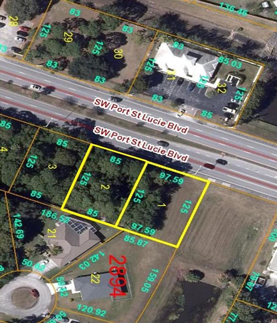 A Great Opportunity! In One of the Fastest Growing Communities' in Florida, is seeing Tremendous Growth & Development. These 2 Parcels Sold as Package Only! On One of the City's Busiest Main Thoroughfares on Port St. Lucie Blvd and FDOT Reports AADT- Annual Average Daily Traffic Counts, the AADT is 44,500 / Plus another of Truck AADT Traffic 3,026.(Total ADDT 47,526) These parcels consist of approximately 0.56 Acre / 24,394 Sq. Ft. of Vacant Land & Features over 182 Feet of Roadway Frontage on Port St. Lucie Blvd. Located in an area of Commercial & Retail Development, Local and National Retailers, Medical Facilities, Professional Offices, and Growing Residential Communities. Great location for General Office, Medical, Institutional or Retail. The City of Port St. Lucie growth & development
