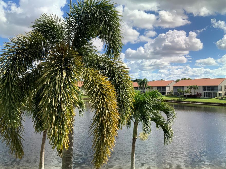 DELRAY BEACH 55 PLUS GATED  COMMUNITY WITH AWESOME WATER VIEW.  DESIGNED FOR  MAINTENANCE FREE LIFESTYLE. COMMUNITY IS  MAINTAINED METICULOUSLY . LUSHLY LANDSCAPED TO ENJOY YOUR PEACEFUL ENVIROMENT . THIS CONDO HASLOVELY UPGRADES TASTEFUL DECOR. SOARING CEILINGS . CAN BE SOLD FURNISHED.  CONVIENT CHAIR LIFT IF NEEDED TO ASSIST YOU OR TAKE PACKAGES UP FOR YOU.  THE CONDO IS SO LIGHT AND BRIGHT. KITCHEN HAS CABINETS GALORE. STAINLESS STEEL APPLIANCES AND GRANITE . EAT IN  KITCHEN TABLE BUILT IN AND PASS THRU AREA TO DINE AREA.  BATHS ARE UPDATED  WITH NEWER VANITIES.   SEAMLESS GLASS ENCLOSURE. BEDROOMS CAN ACCOMMODATE LG FURNISHINGS,.THIRD BED USED AS DEN/ MEDIA RM . SECOND BEDRM HAS BUILT IN OFFICE & SLEEPER SOFA. COVERED CAR PORT. PATIO HAS IMPACT DOORS,  AMPLE PARKING.  GREAT AMENS!