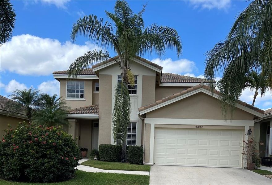 Golf course view with pool and hot tub along with numerous updates including professionally designed kitchen, newer roof, new AC, new pool heater, and more, make this house easy to move into. Located in The Club at IBIS with access to 3 golf courses, spa, pool, tennis, pickleball, fitness center, and restaurants.