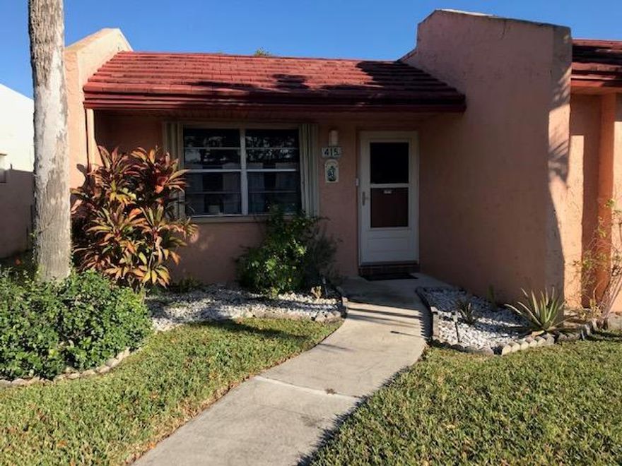 Large corner 2/2 villa with formal dining room, ceramic tile thru out,. accordion shutters all around, 5 ceiling fans, and directly across from satellite pool on desirable Lake Evelyn Dr. Fully furnished, 2014 AC and condenser. Parking space in front of unit, walking distance to both clubhouses and courtesy buses to all shopping and medical plaza's. Minutes to the Outlets, malls and beaches. 1.25 miles to turnpike and just a short more to I95.