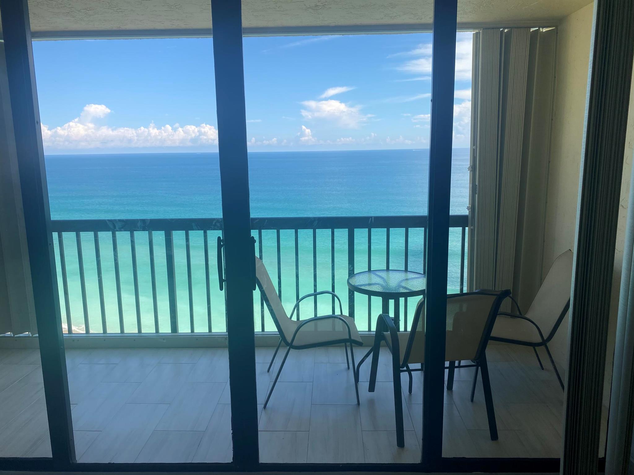 Ocean View from the 15th floor, tile floor throughout, new appliance, King size bed in master bedroom, 2 twins bed in guest bedroom,65in TV in living room. Rental includes cable and water. Do not miss this opportunity to enjoy resort style living.The balcony has new hurricane shutters. 3 months minimum rental