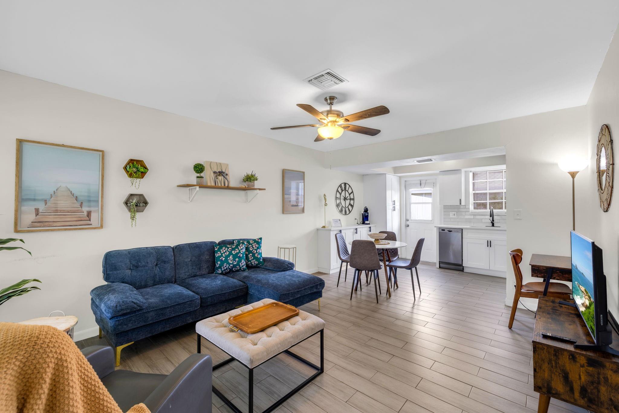 This fully furnished 2-bedroom, 1-bath home is perfectly located just minutes from pristine beaches, vibrant downtown, shopping, and local eateries. Inside, enjoy a brand-new kitchen with quartz and stainless steel appliances, updated bathrooms, a convenient dishwasher, and a dedicated laundry room. Step outside to your own private fenced yard with a spacious patio and a spacious shed for extra storage. Two parking spaces included for your convenience. Don’t miss this move-in-ready gem — unpack and start living the beach lifestyle today! Pets welcome! WATER/TRASH/SEWER INCLUDED IN RENT. First, Last and Security. Quick Approval.
Short lease terms available: CALL FOR PRICING.