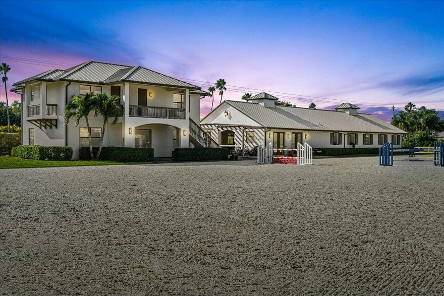 Exceptional Equestrian Estate in Saddle Trail Park, this 2.45-acre, high-and-dry farm is a premier offering. Conveniently located on city water and less than 2,500 feet from WEF's entrance, this property is designed for the serious equestrian.  The farm features 7 irrigated paddocks and a Wordley Martin constructed arena measuring 220'x130'. The barn is accessed through an electric-operated gate with a roadside apron, providing easy entry for tractor-trailers and ample space behind the barn for large truck and trailer parking.  

The state-of-the-art barn boasts:  

12 stalls, each equipped w/ high powered fans.  
Room for temporary stalls in the auxiliary building.  
Four grooming stalls (three indoor, one outdoor).  
Three wash racks with hot and cold water. Overhead fly spray system.
A/C tack room, feed room, and full bathroom with laundry.
Ring observation area adjacent to the tack room.
Large manure bin.
Adjacent to the barn is a two-story, three-bay garage, featuring:
One roll-up door facing the ring, ideal for jump or tractor storage
Two separate private-entry apartments:
A two-bedroom, one-bathroom unit with a full kitchen, living area, and stackable laundry
A studio apartment with a full kitchen, bathroom, and private balcony offering stunning east-facing sunrise views
Completing this exceptional property is a five-bedroom, four-bathroom pool home with a two-car garage and gated driveway parking. The spacious split-bedroom layout includes an eat-in kitchen, gas stove, separate dining area, and large family room. French doors open to a covered patio and pool, overlooking the arena. For effortless indoor-outdoor living, a built-in summer kitchen and grill area provide the perfect space for entertaining.

This farm is truly a rare find, offering an unparalleled blend of functionality and close proximity to WEF. Schedule your private tour today!