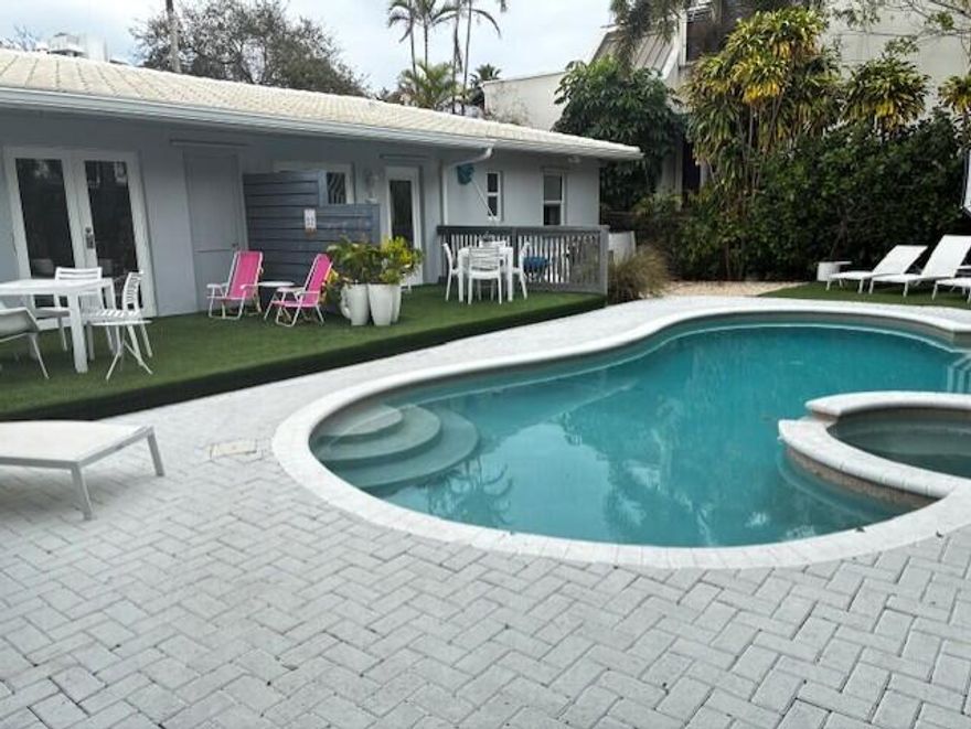 Live the Beach Life - East of A1A! Welcome to your private tropical retreat just steps from the ocean. This beautifully furnished 2-bedroom, 2-bath residence is tucked away east of A1A in a secluded setting that feels like your own hidden oasis. Bright and airy with an open layout, the apartment is filled with natural light and effortless coastal charm. Enjoy indoor-outdoor living with a lush, tropical backyard and your very own private pool — perfect for relaxing or entertaining. Designed with laid-back beach vibes throughout, this move-in ready apartment offers comfort, privacy, and the ultimate Florida lifestyle.