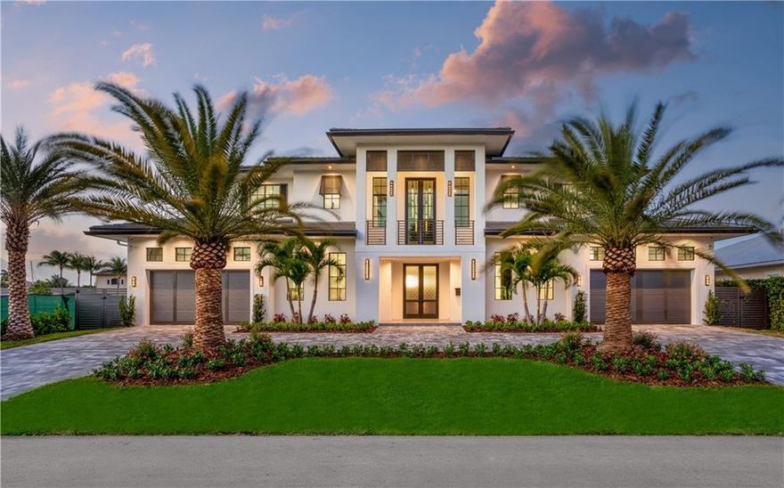 Brand New Coastal-Inspired Deepwater Estate Sited on 113’+/- ft of waterfrontage. A refined architectural statement is introduced with a center foyer opening to an expansive great room w/gourmet chefs kitchen and Wolf/Sub-Zero appliances. Entertaining is enjoyed in the waterfront club room w/professional bar, cabana bath & adjacent office. 1st level primary suite features sitting room, spa-like baths & fully outfitted boutique closets. A wraparound staircase ascends to the 2nd level family room w/waterfront balcony & 4 en-suite bedrooms. Other amenities include elevator, 4 bay garage, 2 laundry rooms & wine display. Resort style pool with spa & sunshelf, expansive covered lanai w/summer kitchen. New 100’ concrete yacht dock minutes to the Hillsboro Inlet. AVAILABLE FOR IMMEDIATE OCCUPANCY