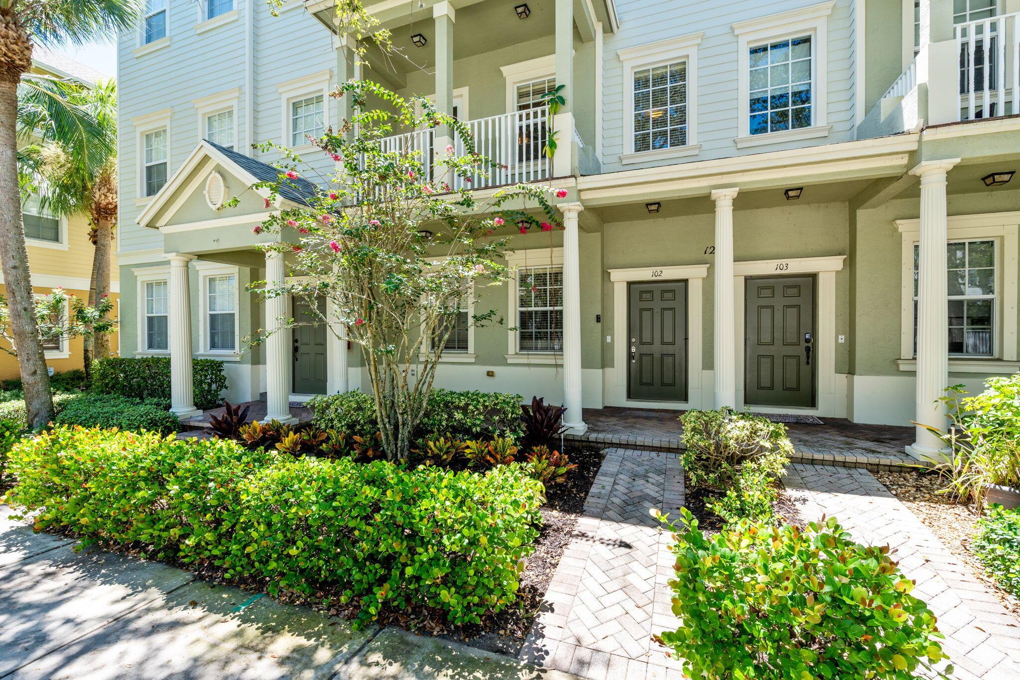 Welcome to this spacious 2 Bed + DEN, 2 full bath + 2 half bath townhome style condominium located in the desirable Sandpiper Cove at Botanica community in Abacoa. Just minutes from Roger Dean Stadium, Town Center, and A+ schools, this home combines comfort, style, and convenience. The kitchen features granite countertops, stainless steel appliances, and ample cabinetry. The floor plan offers three levels of living space! 1st Floor: Entryway, den (optional 3rd bedroom/office) with half bath, and 2-car garage. 2nd Floor: Open living/dining area, kitchen, and half bath3rd Floor: Two master en-suites plus laundry closet.Community amenities include a swimming pool just steps from your porch, tennis courts, playground and picnic area. Enjoy nearby biking or walking paths as well.