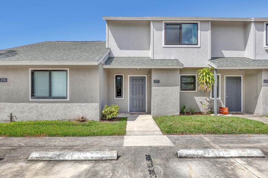 BEAUTIFULLY RENOVATED 2/2.5 Townhouse in Canalake features IMPACT WINDOWS. 2026 renovations incl VINYL STAIRS & UPSTAIRS LIVING AREAS, FOAM ATTIC INSULATION, WASHING MACHINE & DECORATIVE SHIPLAP WALL. Newly stained/sealed Front porch & Private patio w/ a peaceful view. Townhomes can be leased right away! Interior boasts tiled 1st floor w/ high baseboard, fully renovated open kitchen w/ granite counters, slow close cabinets, stainless steel appliances & removable pantry. All Bathrooms are renovated! Upstairs living offer 2 master suites w/ plenty of closet space and storage. Extra storage room is by the front door. There are 2 assigned parking spots are conveniently in front of the door. HOA replaced the roofs in 2021 w/ NO assessments. Active security cameras in front & rear can convey.  HOA fee includes the roof, exterior painting, landscaping, renovated pool, tennis, basketball, fitness center and Splash Park. Canalakes is walking distance to Burrowing Owl Park. 650 min credit for 1 person. So much to offer!b (Lease terms have not been verified # times per year or minimum term)