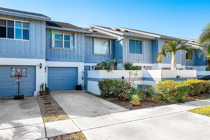 Move in ready, significantly updated, fantastic townhouse, and community, East of US One, at Harbour Club, in Delray Beach. Three upstairs bedrooms, of which two with walk in closet, two and a half bathrooms. Open kitchen, granite counter tops, all stainless steel appliances. Breakfast, dining, bar area, ample living area, all on the ground floor. Laundry space in house with individual washer and dryer on second floor. Garden view from backyard screened porch. All wooden flooring, bathrooms have ceramic tile flooring. Ceiling fans in living and bedrooms. One attached garage plus driveway with three open parking spaces. Close to shopping and entertainment areas, as well as to the ocean.