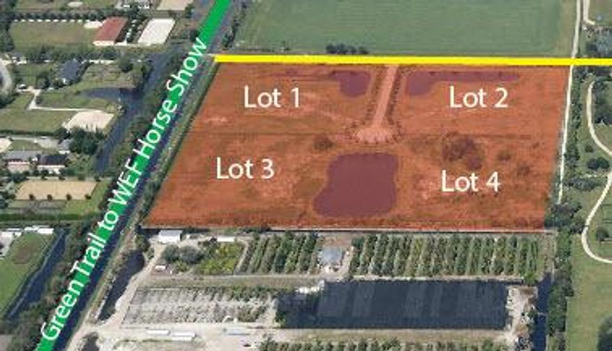 Lots 1 & 3 offered separately or together, totaling 20 acres. These two (2) contiguous 10 acre equestrian/residential tracts are fully platted, entitled and engineered including onsite drainage infrastructure, city water, underground utilities and offer the utmost in privacy at the western terminus of Indian Mound Rd, with secure, gated access, and direct proximity to the Green Trail providing easy equestrian access to the WEF Horseshow Grounds less than 1 mile away.