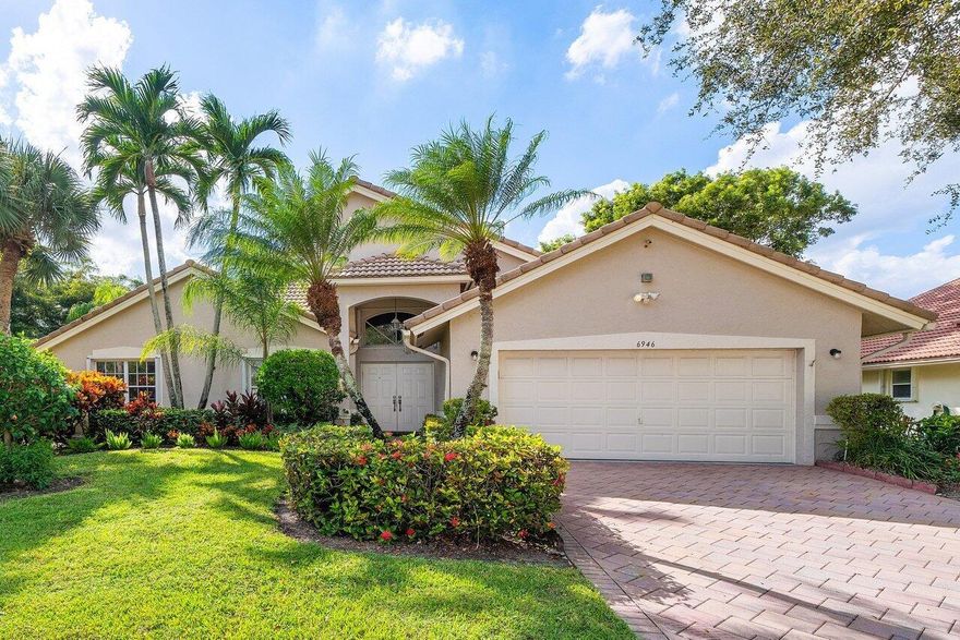 Welcome to this rarely available Brentwood Model with 3 bedrooms, 2 full bathrooms, on a spacious private pie-shaped lot, nearly a ¼ acre with ample room for a pool. Enjoy the tranquility of no rear neighbors, just stunning sunset golf course views from the living room, in this 2,100+ sq. ft. home.  Located in the prestigious estate section of Lakeridge Greens. Key features include a newer roof (2013) and AC (2017), neutral diagonal tile throughout (no carpet), voluminous ceilings, an inviting eat-in kitchen with elegant ivory cabinets and beautiful granite countertops, complete with a snack bar. The house is well-appointed with recessed lighting and custom window treatments and is being offered fully furnished. The owner's suite is a spacious retreat, boasting an additional sitting area, a custom-fitted walk-in closet, and a main bathroom with his and her sinks, a large soaking tub, and a step-down shower between the two sink areas. Lakeridge Greens is part of the Lakes of Westchester community, offering a newly renovated clubhouse with social events and clubs, a vibrant tennis community, tennis courts, a pickleball court, an 18-Hole Golf Course, an Olympic-sized pool, and a hot tub. Residents can also enjoy the amenities of the public Westchester Country Club at no additional cost. The HOA fee covers security, alarm monitoring, cable with some premium channels, internet, lawn care, exterior painting, and power washing of the roof. This is your opportunity to embrace the luxurious lifestyle offered by this exceptional home in Lakeridge Greens.