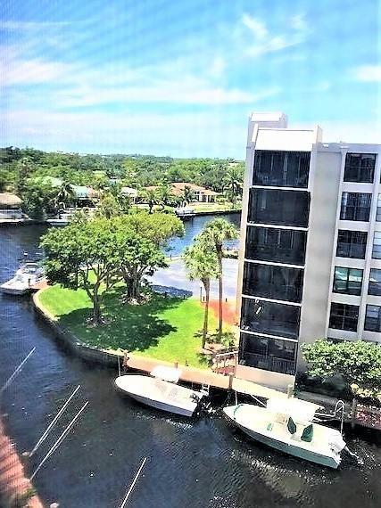 East Boca gated community of Boca Bayou, Penthouse 1 bed, 1 1/2 bath with waterway and pool views! Top floor of a 6 story building with no one above you. Relax on your screened in patio and watch the boats going by! Full size front load washer dryer! Hurricane impact windows and sliders. Very nice, well maintained & safe gated community with Lots of parking. Conveniently located close to Beaches shops, restaurants, Mizner Park, Boca Resort, Federal highway and I95