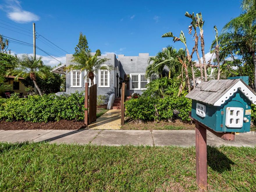 Amazing mission style home on oversized lot with detached carriage house. This unique home features original Miami Dade hardwood floors, high ceilings, fireplace, open kitchen.  Dedicated dining area with view to beautiful side yard. The 2 bedrooms and 1 bath are loaded in style and charm. Laundry hook up inside. Newer A/C.  Newer flat roof on garage, newer electric and newer water heater.   Oversized lot has amazing native Florida plants and trees, room for a pool and a newer fence.  This beautiful property is just a few blocks from  the intracoastal waterway and downtown Lake Worth restaurants and shops.  Less than 15 minutes to area beaches or airport.  This property needs work but is a must see.