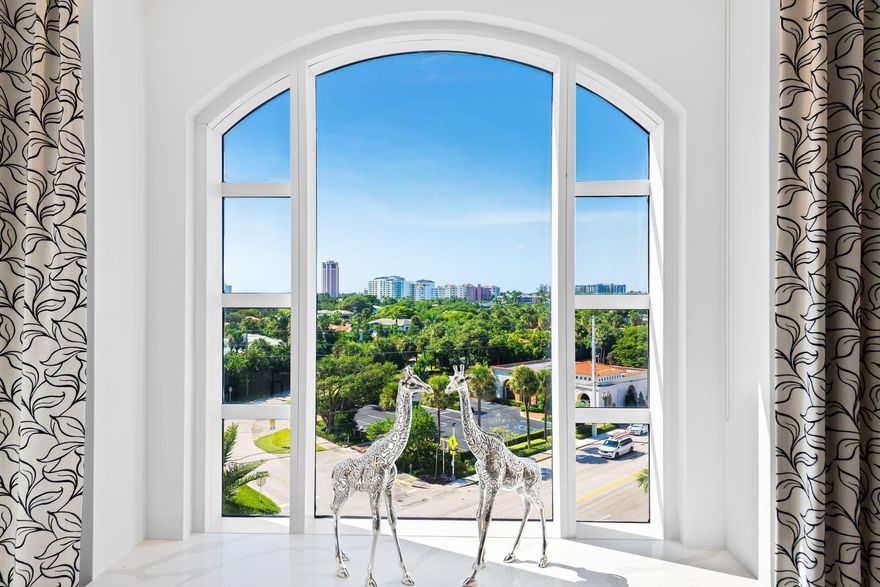 Experience luxury living in this exceptional PENTHOUSE located in one of Boca Raton's prestigious boutique buildings beachside. As the elevator opens into a private foyer, you'll be immediately drawn to the elegant light-infused 42x30 FT grand salon. Boasting over 10 FT ceilings & 4 expansive balconies that add up to nearly 1,000 SF, this extraordinary residence exudes the ambiance of an elevated home. The versatile floor plan includes 3 beds, a media room, a large gourmet kitchen with a gas cooktop, Subzero & Wolff applianc, and a spacious family room. The primary suite offers a custom-fitted closet, a cozy sitting area, and its own terrace. High-end materials & finishes are present throughout, featuring custom built-ins, lighting, and wine storage. This property is truly one-of-a-kind.