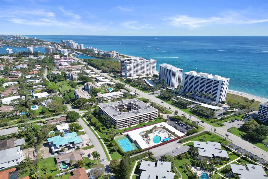 Rarely available & beautifully updated, this expansive 1,864 SF condo offers 2 beds, 2.5 baths in highly sought-after Mayfair of Boca Raton. Ideally situated directly across from the beach w/ deeded beach access, this home delivers the ultimate S. Florida lifestyle. Thoughtfully renovated eat-in kitchen features quartz counters, sleek cabinetry & clean modern design. Spacious living & dining areas provide the setting for both everyday living & entertaining. Step onto your oversized balcony & enjoy serene, striking views. Generous primary suite incl. walk-in closet & spa-inspired bath w/ soaking tub. Add. highlights include luxury vinyl flooring, updated guest bath & powder room, in-unit laundry room & impact glass throughout. Impeccably maintained & move-in ready! A true must see!