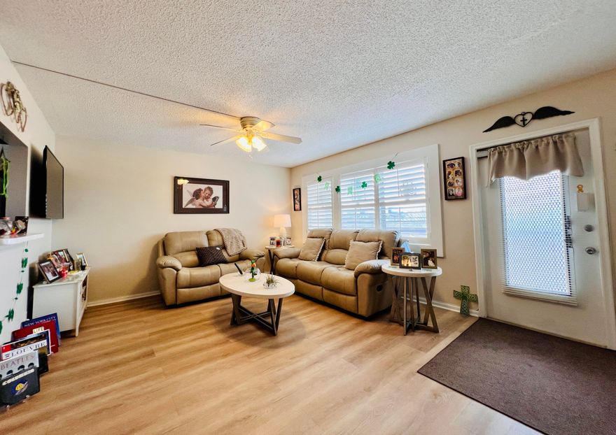 **YOU MUST SEE** this beautifully & meticulously completely redone move-in ready 3rd floor condo. Enjoy your coffee or wine on your spacious lanai with a stunning lake view. New luxury vinyl flooring throughout The updated open kitchen boasts modern cabinets, sleek countertops with eye-catching backsplash. Large living room w/ upgraded flooring & window treatments.  bedroom features a ensuite bathroom and a full wall of closet space. Both bathrooms are all redone as well. The unit also features central a/c that was completely serviced. Luxury building features a New Roof (2023), No assessments, Reserves, Two Elevators, Extra Storage, Two Laundry Rooms/Floor, and Trash Chutes. Century Village is a vibrant 55+ community centrally located in desirable Palm Beach County, FL.... Century Village is a 55+ Resort Style community with so much to offer - Much To Offer - shows, movies, clubs, pools, security, and transportation service. The Clubhouse features a theater, indoor pool, card room, community/party room, billiard room, shuffleboard, tennis, pickleball, bocce, and two outdoor pools, Numerous heated outdoor pools throughout the community. Separate fitness center with gym and outdoor heated pool & resistance pool. Two guarded gates and 24-hour roving security patrol.