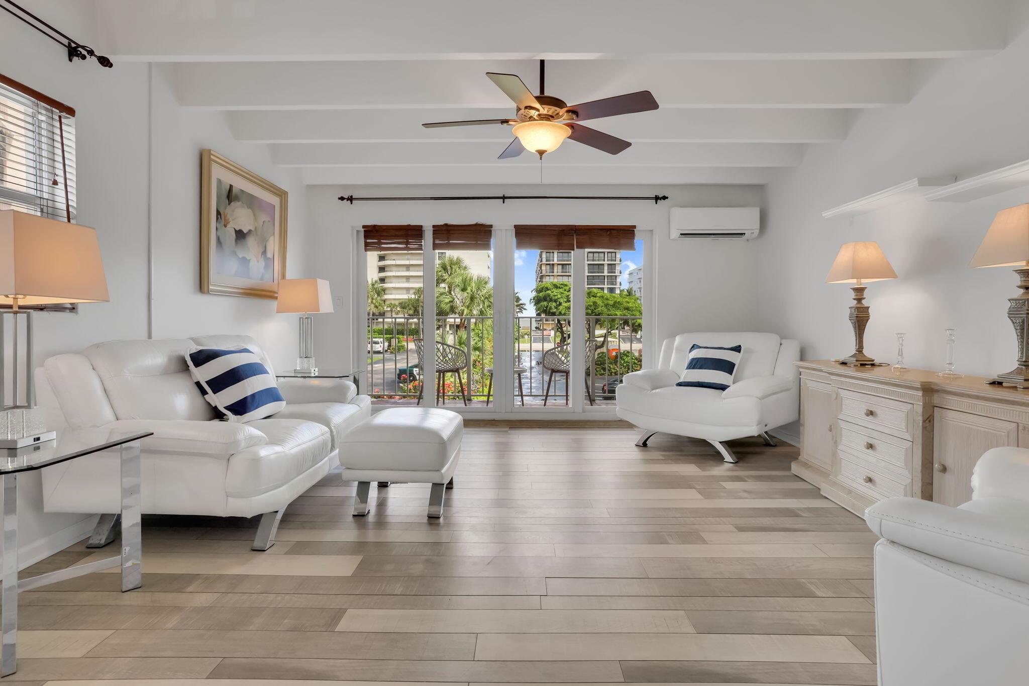 Live by the water! This beautiful, charming 55+ community on the Intracoastal water, across from the Ocean and Beaches. Located close walking distance to restaurants Thaiko, Old Key Lime House, Dune Deck, Eau Palm Hotel 5* and beautiful parks!!! The building boasts an on-site pool allowing residents to take a refreshing dip and enjoy the warm coastal climate. There is a convenient parking space which is private. 1Bed/1Bath updated condo/coop offers a comfortable and convenient living experience with impact windows and doors. The large, covered balcony provides ample space to enjoy the nice Ocean breeze. Comes with nice size storage unit. No lease.