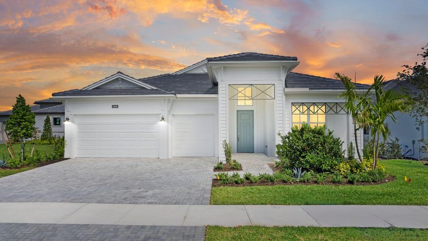 Brand-new waterfront home in the 55+ community of Cresswind at Westlake. Open-concept design with stunning lake and sunrise views, perfect for entertaining and everyday living. The upgraded kitchen features GE Café appliances, quartz countertops, and a large walk-in pantry. Triple-split bedroom floor plan plus a versatile flex room ideal for office, den, or hobby space. LVP flooring throughout the entire home. Primary suite overlooks the water and offers an oversized closet.  Great room enhanced with oversized slider for seamless indoor-outdoor living. Covered patio with peaceful water views. Energy-efficient with natural gas for cooking, water heater, & dryer. HOA includes gated security, lawn care, and access to resort-style amenities: clubhouse, pool, fitness center, pickleball, tennis, dog park, and more. Convenient to shopping, dining, and all Westlake and Palm Beaches attractions.