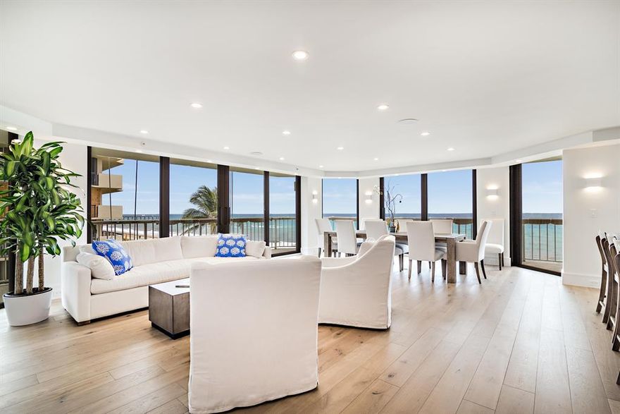 Welcome to paradise in this rare opportunity to experience a completely reimagined apartment at the hottest building in the South end of Palm Beach. This apartment has undergone a complete renovation over the past 2 years with the assistance of Shapiro/Pertnoy construction and Smith and Moore Architectural Group. Apartment features a spacious floor plan with 3 bedrooms, 3 full and 1 half bathrooms, expansive living area plus office/den. Top of the line features include a drop down theatre in the master bedroom, 6 picture TVs, complete hurricane impact with turtle glass, Miele dishwasher along with a commercial dishwasher that runs a cycle in 80 seconds and Lutron motorized black out shades in each room. Imported white oak flooring in the living areas and bedrooms, dolomite bathrooms,