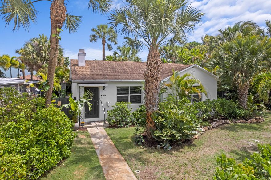Discover a mid-century gem just 3 blocks from the Intracoastal. This 2BR/1BA CBS home sits on an oversized 75x100 ft. lot, offering a private tropical sanctuary, sparkling pool, and lush professional landscaping.  Huge potential, enjoy the home as is, renovate the existing bungalow, or demolish and build a luxury home.  The home is not in a  historic district, and located in Flood Zone X,  for maximum flexibility and lower insurance costs.  Partial impact glass windows in the main part of the house, and concrete block construction. The pool has a wrap-around wooden deck, with walkways, seating areas, and large side yard. If  you're looking for a coastal retreat or a premier development site, this is the ultimate canvas in a vibrant beach town. Act now—lot sizes like this are rare.