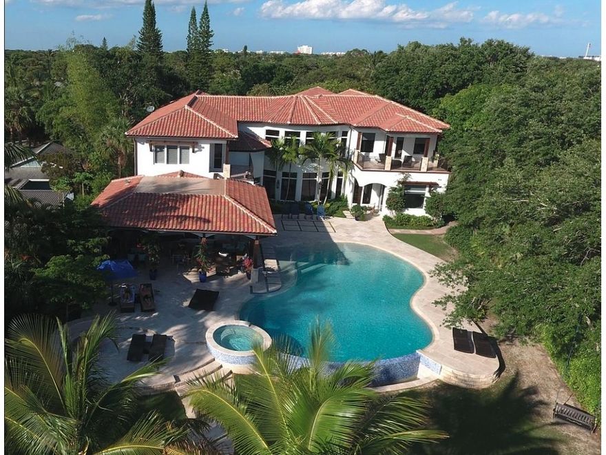 Magnificent waterfront estate on a 0.79 acres, breathtaking River views, ocean access, backyard, patio, Summer kitchen, resort style pool and spa, dock, beach, hurricane impact windows and doors, family room, state of the art kitchen, formal dining room, game room, bar, theater room, latest technology, gym-playroom, 2 laundry rooms, Luxurious master with balcony.