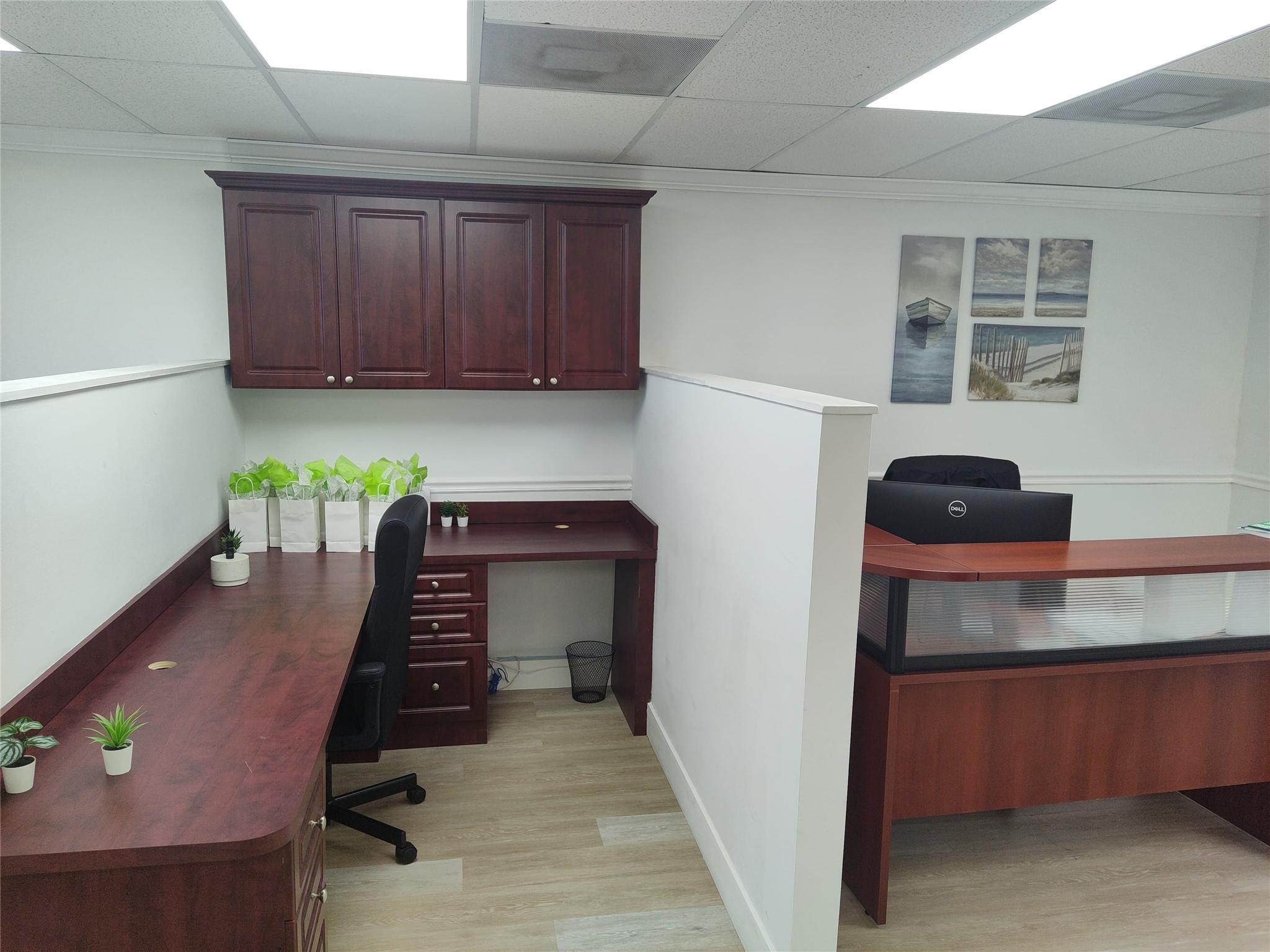 PROFESSIONAL OFFICE SPACE. TOTAL OF 3 ROOMS INCLUDING RECEPTION AREA. GREAT FOR STARTUP OR COMPANY LOOKING TO REDUCE COST AND CONSOLIDATE OPERATIONS. NEW LED LIGHTING, VINYL PLANK FLOORS AND PAINT. THIS OPPORTUNITY WILL NOT LAST. DEDICATED HVAC UNIT. TENANT CONTROLS TEMPERATURE.