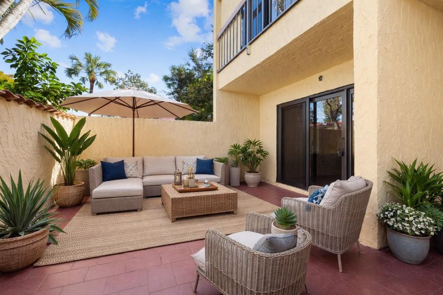 Buyers Loss is your Gain!! Spacious 3-bedroom, 2.5-bath townhome offering 1,513 sq ft of comfortable living space with peaceful views of the tennis courts and pool. This home features an oversized private front courtyard, perfect for entertaining, relaxing, or pets, plus an additional private backyard courtyard for even more outdoor enjoyment. The interior layout is open and airy with generously sized living areas and bedrooms throughout, enjoy a balcony off the master suite. Two assigned parking spaces included. A unique opportunity to enjoy space, privacy, and great community amenities all in one. Impact windows and doors, AC 2025, Roof recently replaced, insta hot water heater 2024, freshly painted, no popcorn ceilings. Spacious 3-bedroom, 2.5-bath townhome offering 1,513 sq ft of comfortable living space with peaceful views of the tennis courts and pool. This home features an oversized private front courtyard, perfect for entertaining, relaxing, or pets, plus an additional private backyard courtyard for even more outdoor enjoyment. The interior layout is open and airy with generously sized living areas and bedrooms throughout. Two assigned parking spaces included. A unique opportunity to enjoy space, privacy, and great community amenities all in one.