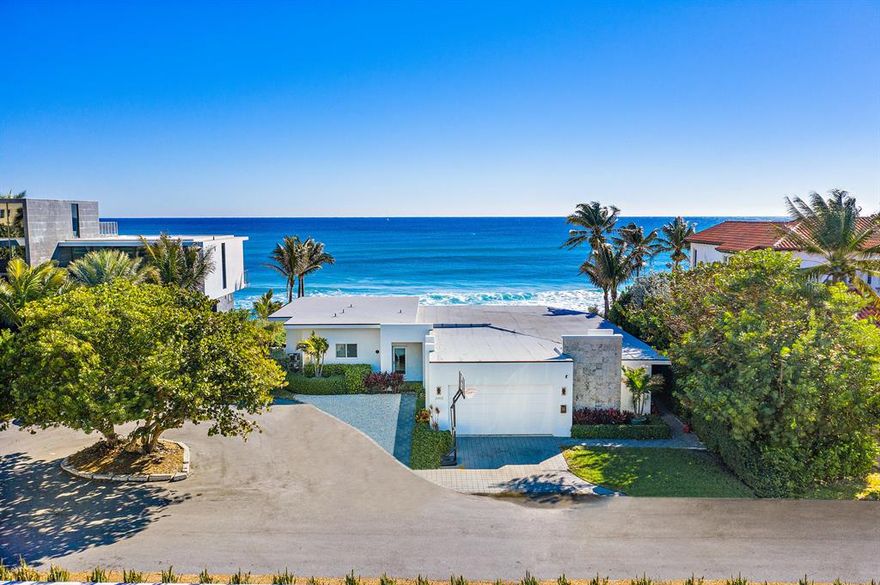 DIRECT OCEANFRONT! Recently renovated including new roof. This contemporary style beach house features 4 bedrooms, 3.5 baths and 2 car garage. Lot allows for a 7,400 SF new build if desired. High Elevation- 19.36FT NGVD. Located between Bellaria and Eau Palm Beach. DISCLAIMER: Information published or otherwise provided by the listing company and its representatives including but not limited to prices, measurements, square footages, lot sizes, calculations and statistics are deemed reliable but are not guaranteed and are subject to errors, omissions or changes without notice. All such information should be independently verified by any prospective purchaser or seller. Parties should perform their own due diligence to verify such information prior to a sale or listing. Listing company expressly disclaims any warranty or representation regarding such information. Prices published are either list price, sold price, and/or last asking price. The listing company participates in the Multiple Listing Service and IDX. The properties published as listed and sold are not necessarily exclusive to listing company and may be listed or have sold with other members of the Multiple Listing Service. Transactions where listing company represented both buyers and sellers are calculated as two sales. The listing company's marketplace is all of the following: Vero Beach, Town of Orchid, Indian River Shores, Town of Palm Beach, West Palm Beach, Manalapan Beach, Point Manalapan, Hypoluxo Island, Ocean Ridge, Gulf Stream, Delray Beach, Highland Beach, Boca Raton, East Deerfield Beach, Hillsboro Beach, Hillsboro Shores, East Pompano Beach, Lighthouse Point, Sea Ranch Lakes and Fort Lauderdale. Cooperating brokers are advised that in the event of a Buyer default, no commission will be paid to a cooperating Broker on the Deposits retained by the Seller. No commissions are paid to any cooperating broker until title passes or upon actual commencement of a lease. Some affiliations may not be applicable to certain geographic areas. If your property is currently listed with another broker, please disregard any solicitation for services. Copyright 2021 by the listing company. All Rights Reserved.
