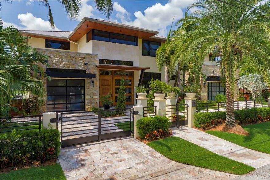 Stunning warm contemporary home in prestigious Las Olas Isles! Bright and open floor plan. Chef's kitchen w/oversized island, gas stove, high end appliances, ample storage & water views. Marble & wood floors throughout. Generous en suite bedrooms. Lavish master suite w/balcony, master bath w/dual vanities, free standing tub & rainfall shower. Outdoor area perfect for entertaining w/ample covered space, gazebo and custom pool. Generator. Located just minutes to the Intracoastal and inlet. Offered turn key.