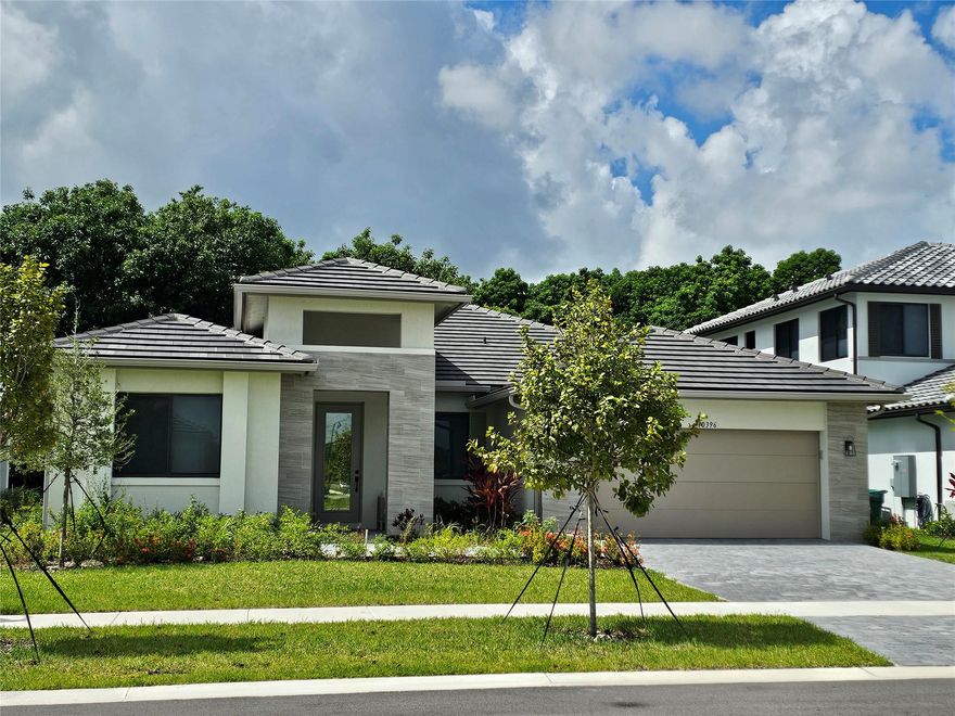 2023 New Construction, SMART HOME, gated Cooper City community. 4 bed 3 bath, ALL CERAMIC TILE FLOORS, 1 story, bright, modern, open concept design, that invites the sunshine in w volume ceilings, all impact windows and doors, kitchen w Euro style cabinets, convection oven plus microwave, quartz island w miles of storage and counter space. ACCESS TO COOPER CITY SCHOOLS & parks. This is the ONLY 1 story Fairway model currently listed for lease. Covered terrace, 2 car garage. Double walk in closets in owners suite. Come home to one of the newest gated communities in highly desirable Cooper City. Smart home features: oven, garage, ac have IP, Primary Suite blinds operate remotely, Partially FURNISHED as pictured include TV, sofa, bedrooms etc. Private back yard green space. DONT MISS THIS.