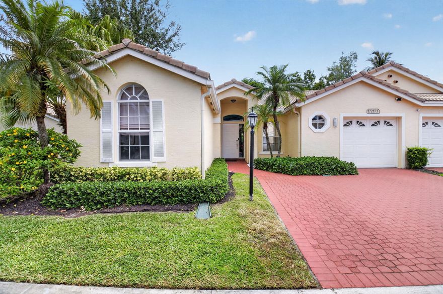 Beautiful one-story 3 bedroom villa featuring an open floor plan with vaulted ceilings and skylights that fill the home with natural light. This end unit has no direct neighbors behind it, making it perfect for relaxing on the screened patio. Tastefully updated throughout with beautiful flooring, remodeled bathrooms and an updated kitchen featuring SS appliances, including a brand-new refrigerator, this home is truly move-in ready.The villa offers 2-car driveway and a 1-car garage. Located in a subdivision with its own community pool, and within Boca Country Club—a non-mandatory membership community. Prime location just minutes from the beach, shopping, and I-95. Zoned for A+ rated schools. HOA includes lawn care, exterior maintnance and insurance, Internet and 24-hr Gated security.