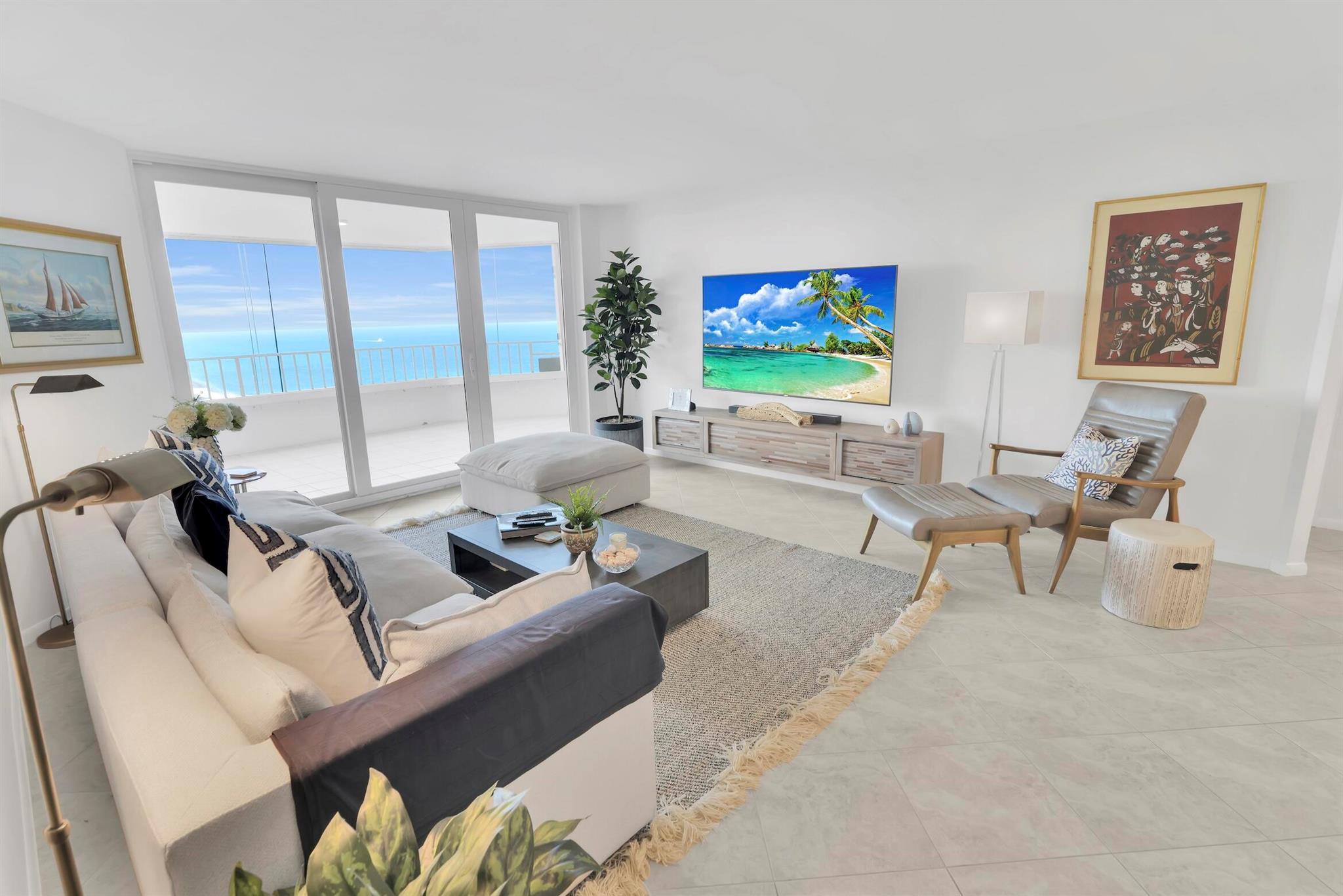 Oceanfront Condo with Ocean Views from Every Room. This well-designed split floor plan ensures privacy, while the large terrace provides an ideal space for entertaining. Located directly on the beach, this residence features contemporary furnishings. Building amenities include access to private beach, oceanfront pools, hot tubs, barbecues, fitness centers, and two tennis courts. Enjoy oceanfront living with all the amenities.