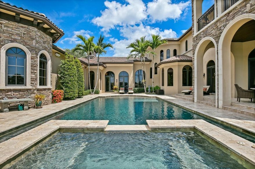 Exquisite Estate Home constructed by Tuscan Harvey Estate Homes. Offering breathtaking lake & golf course views & a rear southern exposure, this 2 story 6BR/6.2BA estate w/ elevator has no detail overlooked & is in perfect condition.  Brazilian walnut & marble flooring, temperature controlled wine room, 48k generator, monitored security system w/ radio control, Sonos whole house audio/visual system, whole house surge protection on breaker boxes & extra surge protectors on all 4 AC units, salt water pool system, NO detail overlooked!! The home is immaculate & ready for immediate occupancy - top of the line appliances, superior finishes & a floor plan to compliment both indoor & outdoor living areas.this custom estate defines luxury living in Frenchmans Reserve Country Club.