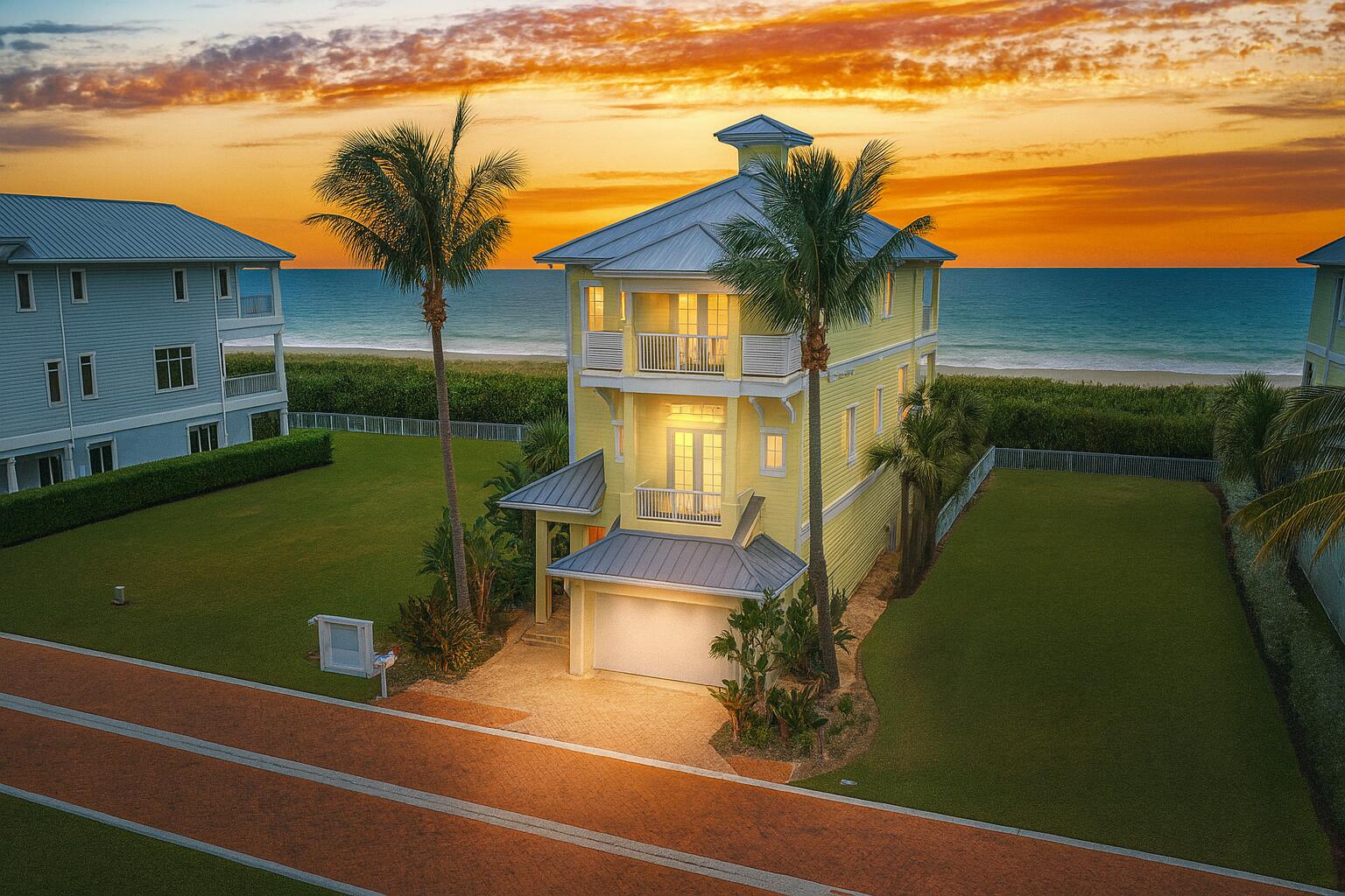 An extraordinary oceanfront retreat on Hutchinson Island offering unparalleled luxury at an incredible value. With panoramic ocean and river views, this residence captures the very best of coastal living at a price rarely seen for direct oceanfront. Featuring 4 en-suite bedrooms, a half bath, and a bright, open-concept kitchen, living, and dining area complete with a gas fireplace and endless ocean views. Step onto one of four private balconies to enjoy breathtaking sunrises over the Atlantic and sunsets over the river. Home includes impact windows and doors, a flex space perfect for a media room, gym, or office, and a 3-car tandem garage with abundant storage. The ground level opens to your private backyard escape featuring a Swim Spa and a gas fire pit. Elevator services all 3 floors.