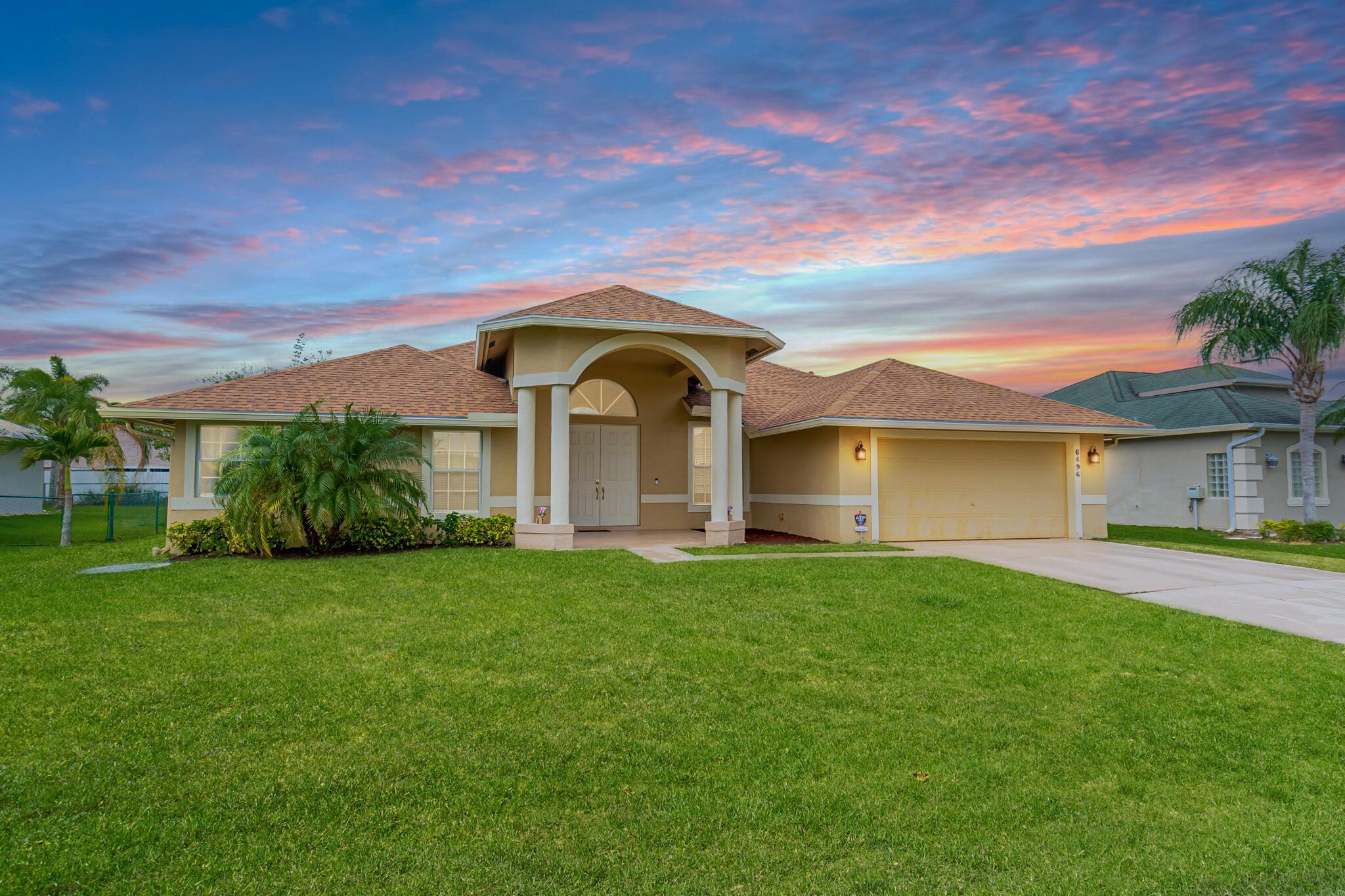 Spacioius 5 bed, 3 bath, 2 garage home in Torino! 2024 Roof, 2018 Water Heater, 2016 A/C. Enjoy ample living space, with 2569 sq ft under air. Tile and bamboo floors throughout. Separate family, living, dining areas perfect for families or entertaining. Big private fenced backyard (room for pool), shed, covered lanai. This gem offers comfort and convenience, no HOA dues, close to St Lucie West. Don't miss out!