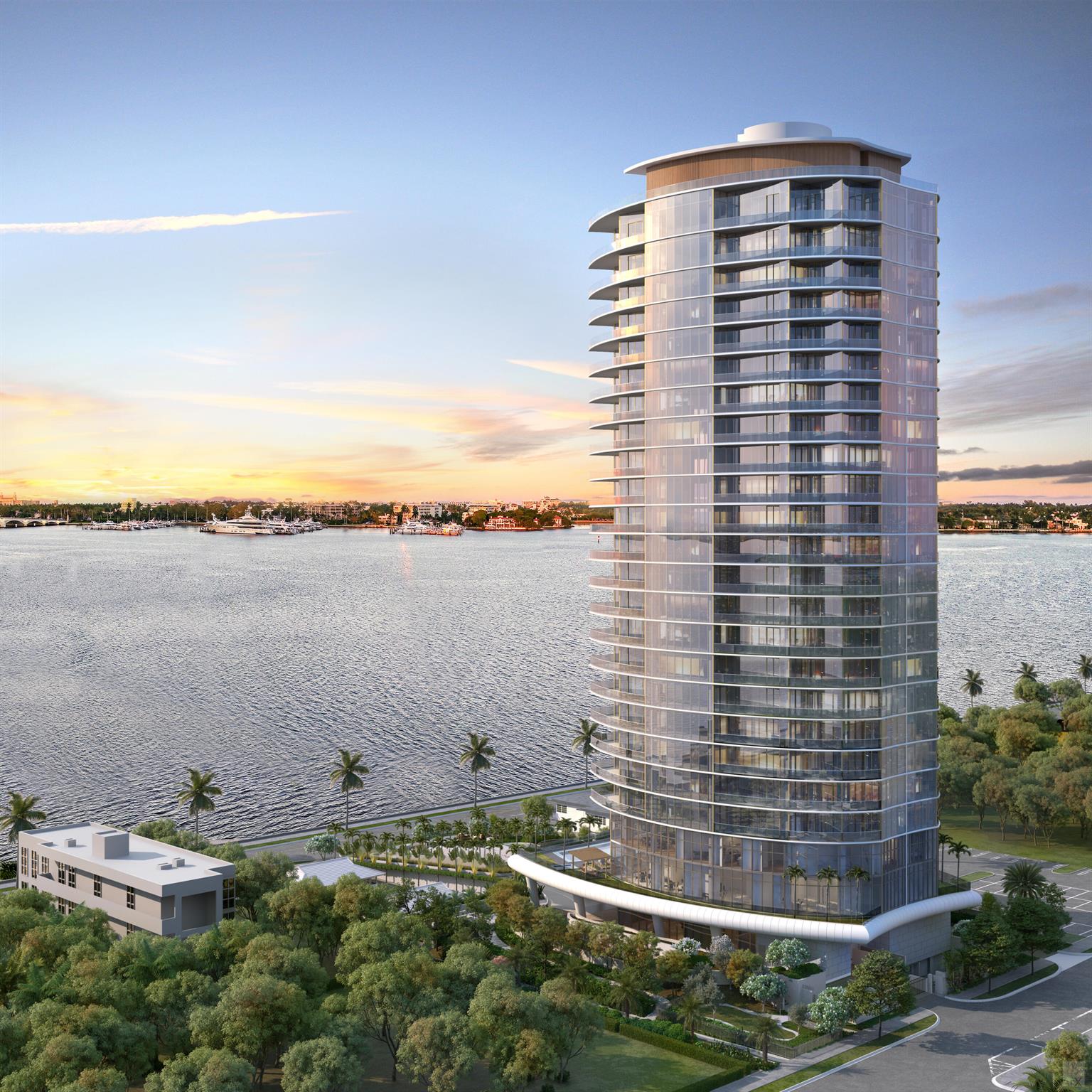An unparalleled opportunity to own one of the last three available residences at Forte on Flagler, a newly completed luxury tower. This expansive condo offers 4,440 square feet of living space, featuring 4 bedrooms, 4 full baths, 1 half bath, and wraparound terraces with stunning eastern and southern exposures.Located on South Flagler Drive, this 24-story building provides breathtaking views of Palm Beach, including sweeping vistas of Worth Avenue, the Intracoastal Waterway, and the Atlantic Ocean. The property consists of 41 spacious, flow-through residences, each offering private elevator access, dramatic ceiling heights, floor-to-ceiling windows, and generous balconies that add 1,000 square feet of outdoor living space.